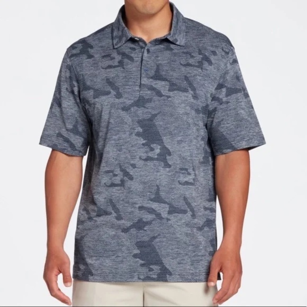 Walter Hagen Men's Performance 11 Blue Muted Abstract Camo Print Golf Polo Shirt